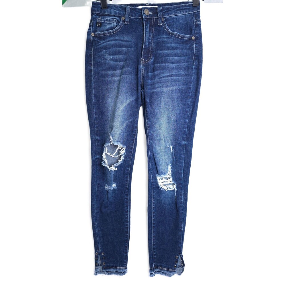 KanCan Jeans Womens Size 5 Blue Distressed Ripped Skinny High Rise Frayed